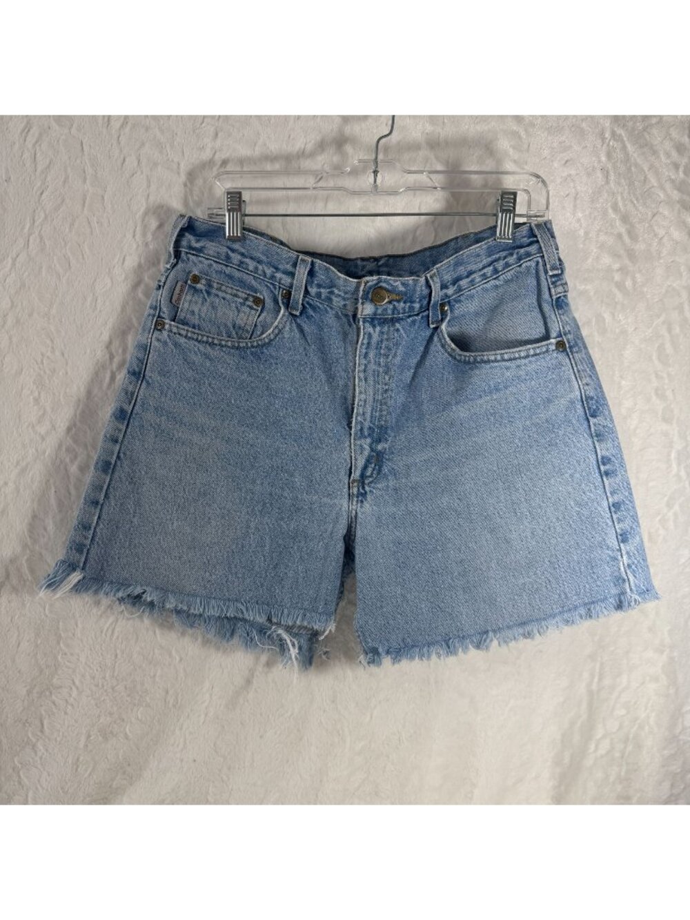Vintage Carhartt Light Wash Denim Frayed Hem High-Waisted Shorts Streetwear